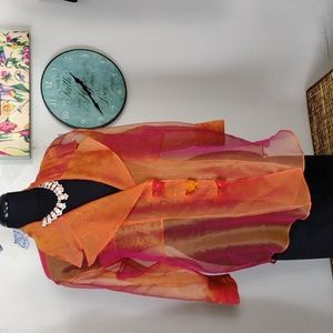 Vintage Sheer orange and pink irridiscent blouse